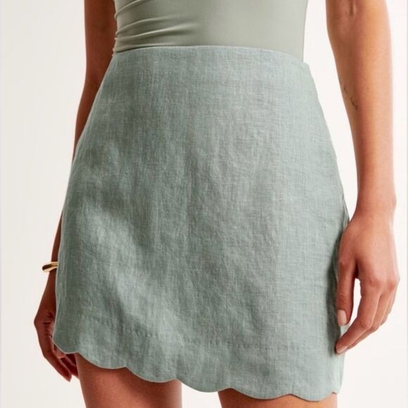 Abercrombie & Fitch Dresses & Skirts - Abercrombie & Fitch Linen Mini Skort Scalloped Hem Green Sz Small Coastal Preppy